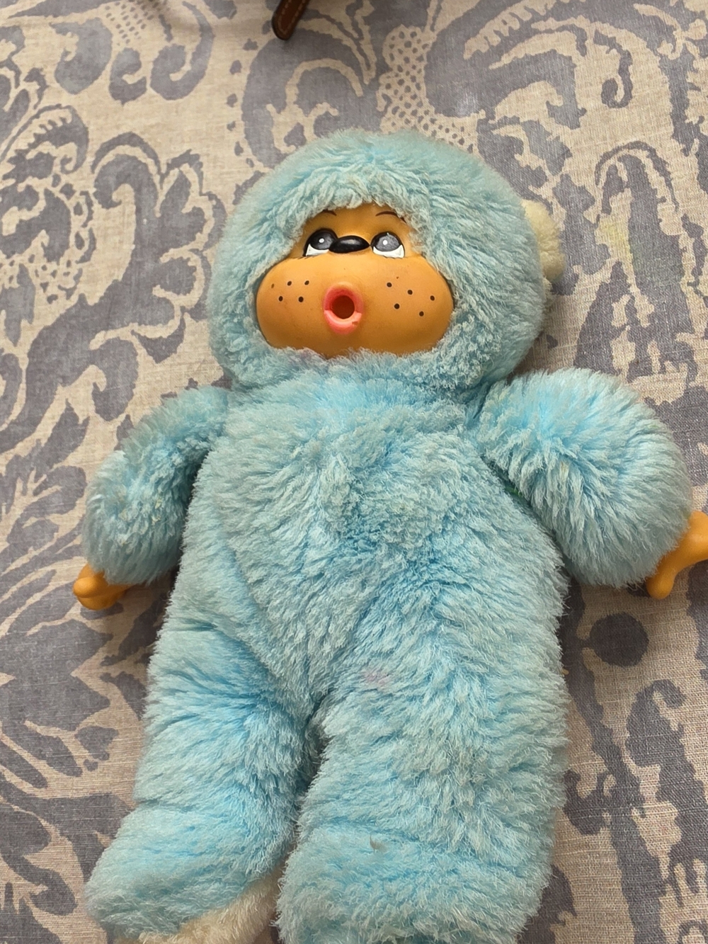 Monchichi 1993 Blue Plush Baby Toy Doll with Soft Fur